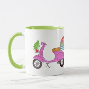 Handgezeichneter Weihnachtsscooter mit Geschenken Tasse