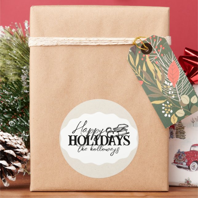 Handgezeichneter Winter Schlitten mit elegantem Sc Runder Aufkleber (Feiertag)