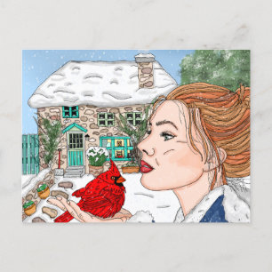 Handgezeichneter Wintertag, englische Hütte Postkarte