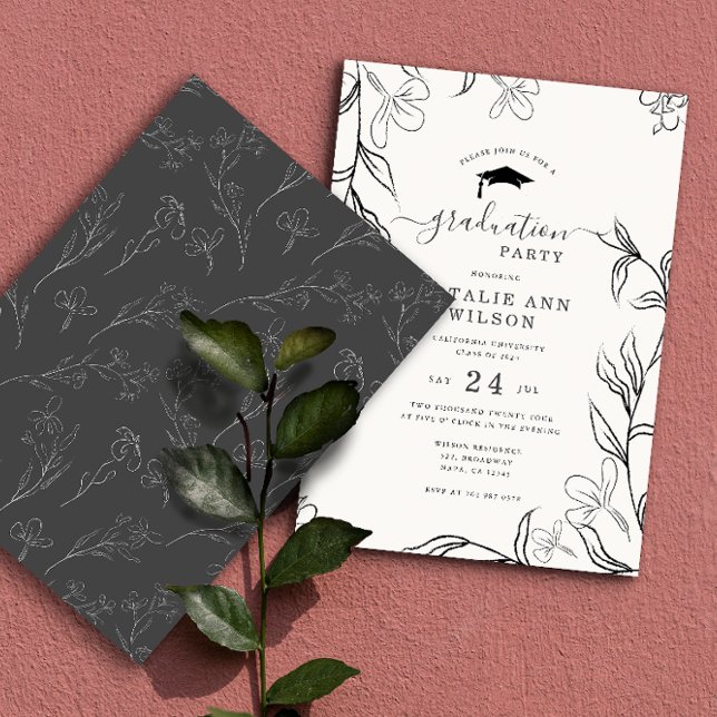 Handgezeichneter zarter, blumenbeiger Abschluss Einladung (Von Creator hochgeladen)