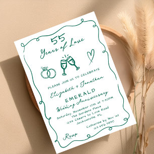 Handgezeichnetes 55-jähriges Party zum Hochzeitsta Einladung
