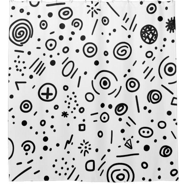 Handgezeichnetes abstraktes Doodle - Schwarz und W Duschvorhang (Vorderseite)