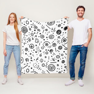 Handgezeichnetes abstraktes Doodle - Schwarz und W Fleecedecke