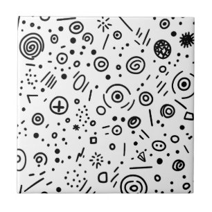 Handgezeichnetes abstraktes Doodle - Schwarz und W Fliese