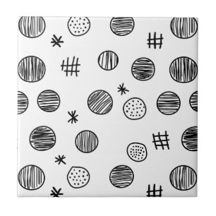 Handgezeichnetes abstraktes Doodle - Schwarz und W Fliese