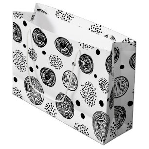 Handgezeichnetes abstraktes Doodle - Schwarz und W Große Geschenktüte