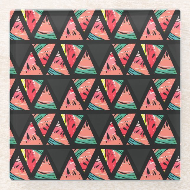 Handgezeichnetes Abstraktes Wassermelonmuster Glasuntersetzer (Vorderseite)