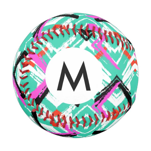 Handgezeichnetes Aquamarin Zig Zag Muster Baseball (Vorderseite Links)