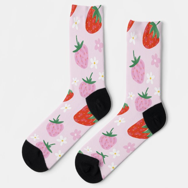 Handgezeichnetes ästhetisches Erdbeermuster ohne N Socken (Linkes Detail)