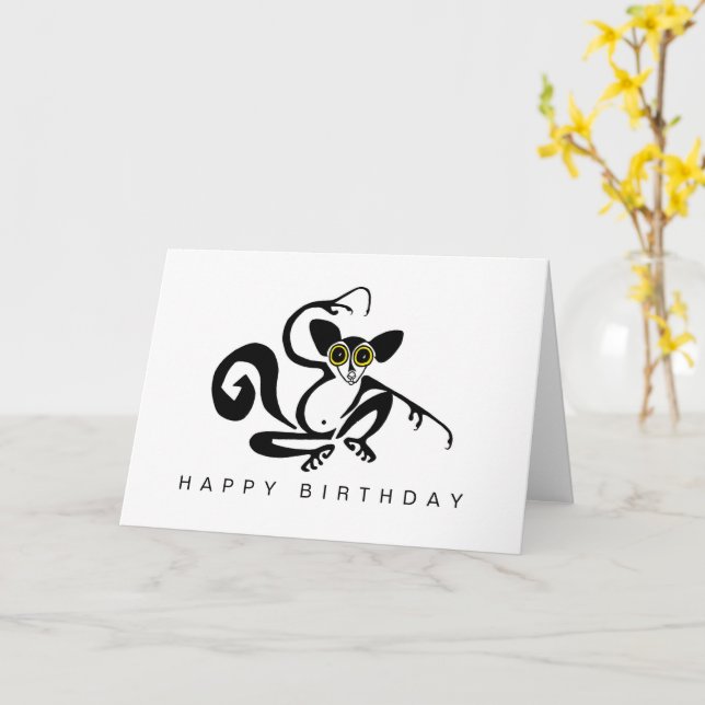 Handgezeichnetes AYE-AYE - Wildtiere - Natur - Grü Karte (Gelbe Blume)
