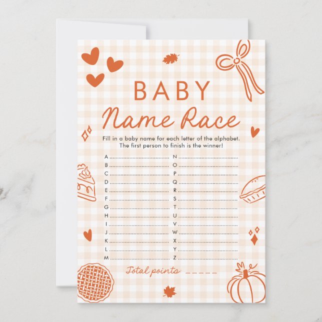 Handgezeichnetes Baby Name Race Baby Shower Game Einladung (Vorderseite)