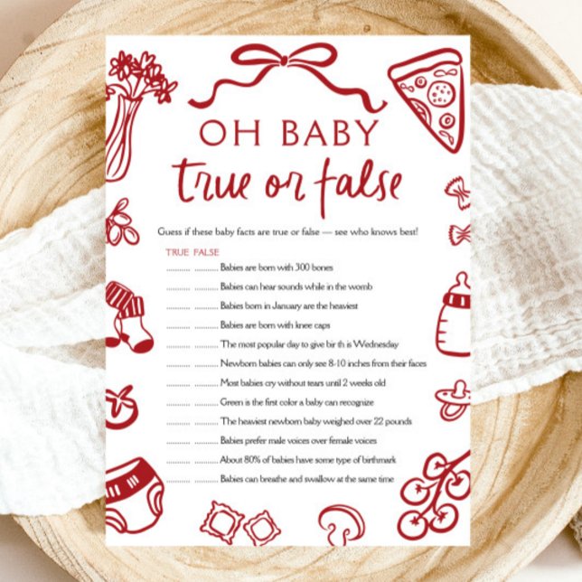 Handgezeichnetes Baby True oder False Baby Shower  Einladung (Hand Drawn Oh Baby True or False Baby Shower Game)
