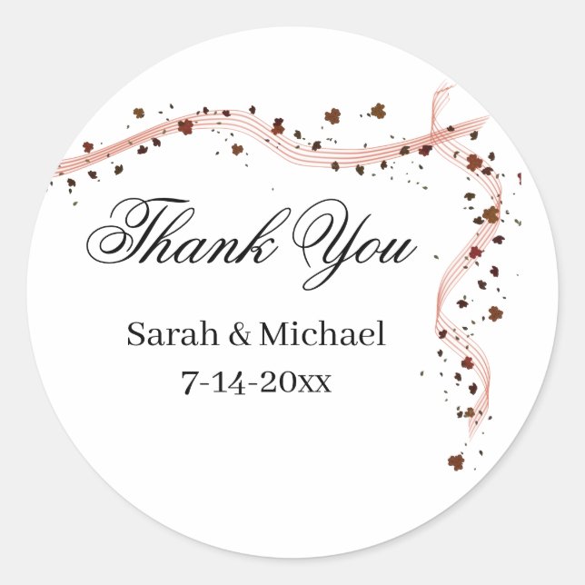 Handgezeichnetes Band und Blume Hochzeitskleber Runder Aufkleber (Vorderseite)