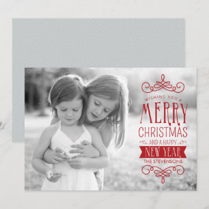 Handgezeichnetes Banner in Red Holiday Foto Card Feiertagskarte