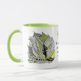 Handgezeichnetes Blatt-Doodle mit Grün und Zitat Tasse