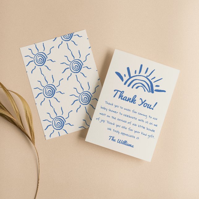 Handgezeichnetes Blau hier kommt die Son Baby Dusc Dankeskarte (Von Creator hochgeladen)