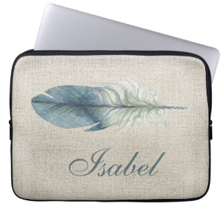 Handgezeichnetes blaues graues Aquarellfederhellbe Laptopschutzhülle