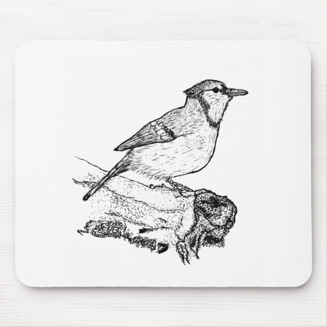 Handgezeichnetes Blauhäher-Stipple-Kunst-Mauspad Mousepad (Vorne)