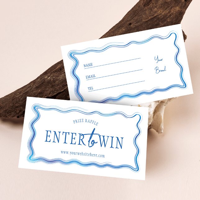 Handgezeichnetes Blue White Business Logo Raffle T Platzkarte (Elegant hand-drawn blue watercolor Enter to Win raffle tickets for your business or private event)