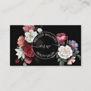 Handgezeichnetes Blumen-Logo Schwarz Visitenkarte