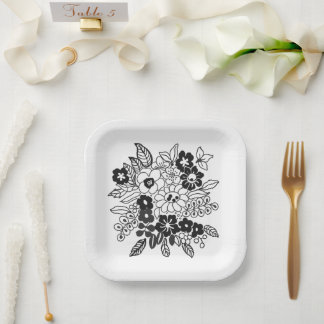 Handgezeichnetes Blumenmotiv Pappteller