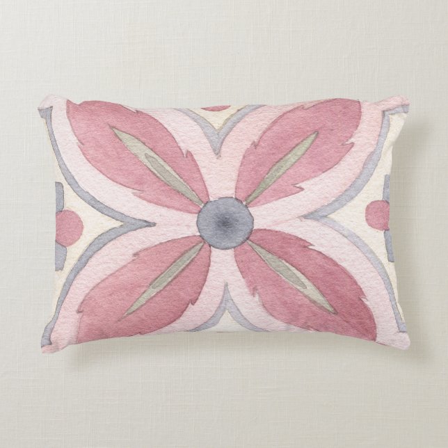 Handgezeichnetes Blumenmuster in Aquarellfarbe ros Dekokissen (Vorderseite)