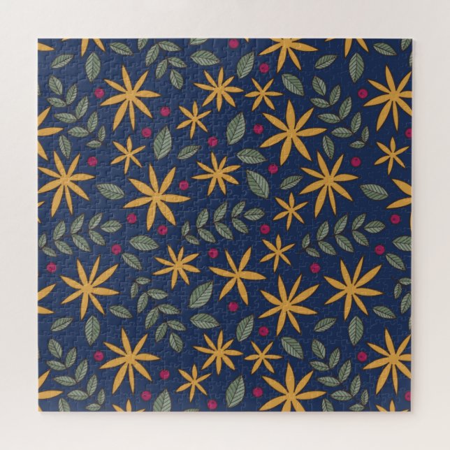 Handgezeichnetes Blumenmuster mit Blätter Puzzle (Horizontal)