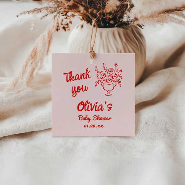 Handgezeichnetes Bouquet-Baby in Blütendusche Geschenkanhänger (Von Creator hochgeladen)