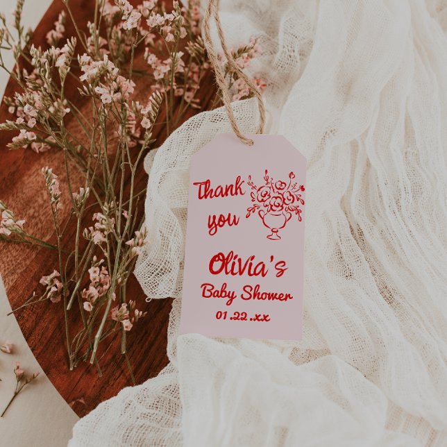 Handgezeichnetes Bouquet-Baby in Blütendusche Geschenkanhänger (Von Creator hochgeladen)