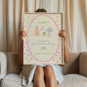Handgezeichnetes Bridal Tee Party Willkommen Poster