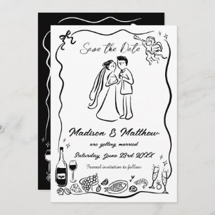 Handgezeichnetes Buch Doodles Braut & Groom Hochze Save The Date