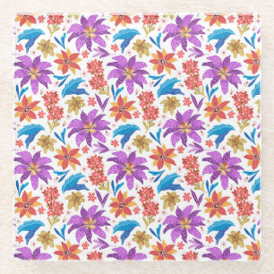 Handgezeichnetes buntes exotisches Blumenmuster-70 Glasuntersetzer