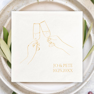 Handgezeichnetes "Cheers" Champagner Personalisier Servietten Mit Folie