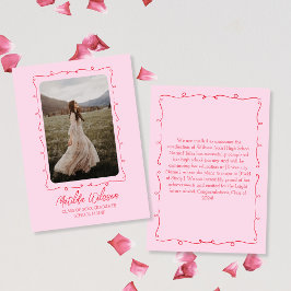 Handgezeichnetes Chic Pink & Red Foto 2024 Abschlu Ankündigung