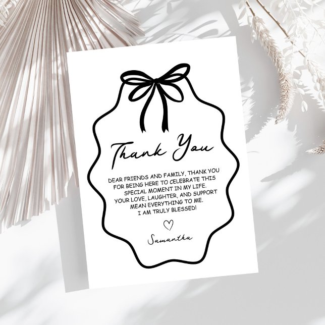 Handgezeichnetes Coquette Bow-Brautparty Dankeskarte (Von Creator hochgeladen)