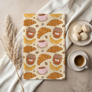 Handgezeichnetes Croissant, Kaffee und Frühstück-M Geschirrtuch