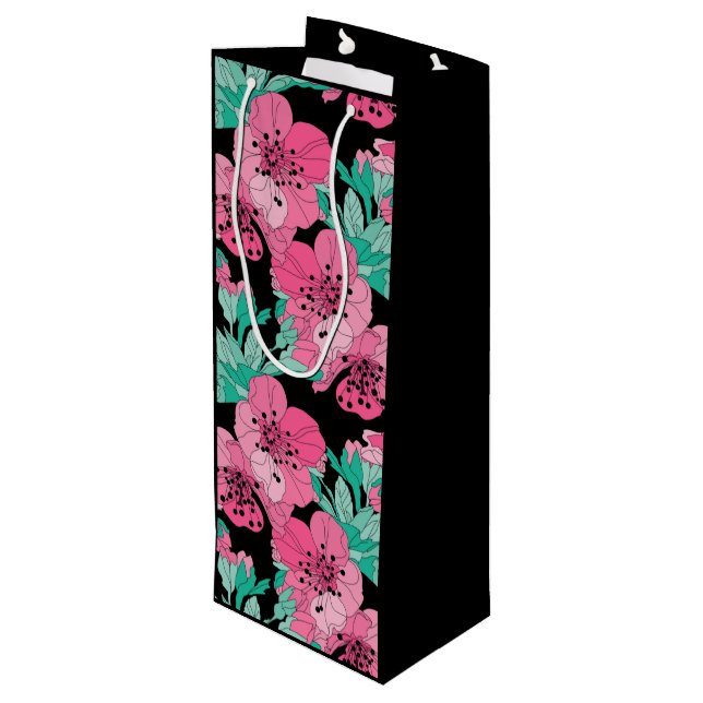 Handgezeichnetes Dekorationsmuster Cherry Blossom Geschenktüte Für Weinflaschen (Rückseite Schrägansicht)