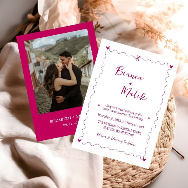 Handgezeichnetes Drehbuch Pink Illustration Hochze Einladung (Von Creator hochgeladen)