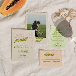 Handgezeichnetes farbiges Retro Fett Funky Wedding Einladung