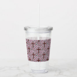 Handgezeichnetes Fastenkreuz und Rosen Transparent Acryltrinkbecher