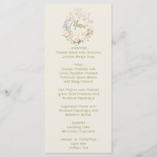 Handgezeichnetes florales Sommerhochzeitsmenü Menükarte