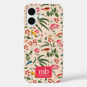 Handgezeichnetes Florales Vögel Bienen Botanisches iPhone 16 Hülle