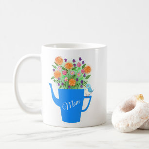 Handgezeichnetes florales Vogelkunst-Geschenk zum  Kaffeetasse