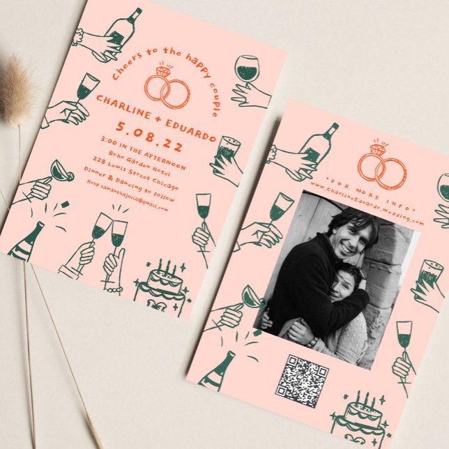 Handgezeichnetes Foto Qrcode Zeitgenössische Hochz Einladung (Von Creator hochgeladen)