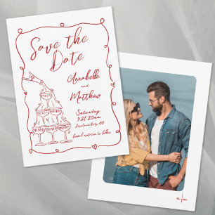 Handgezeichnetes Foto Whimsical Rote Hochzeit Save The Date