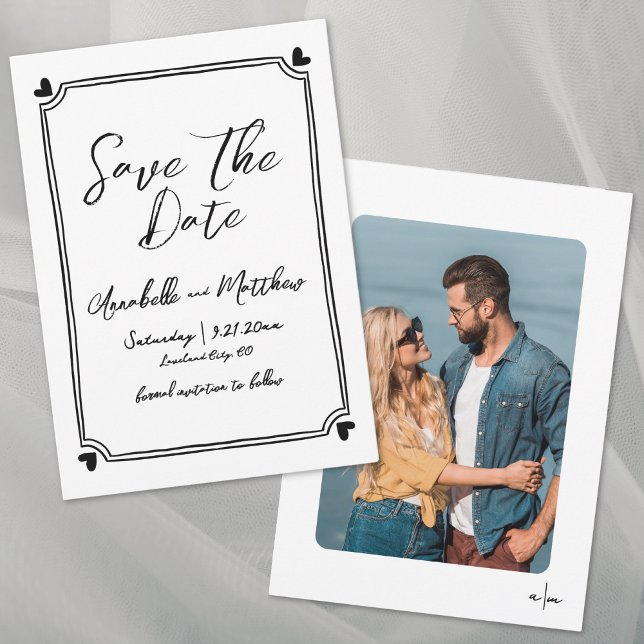 Handgezeichnetes Foto Whimsical Simple Wedding Save The Date (Hand Drawn Photo Whimsical Simple Wedding Save the Date)