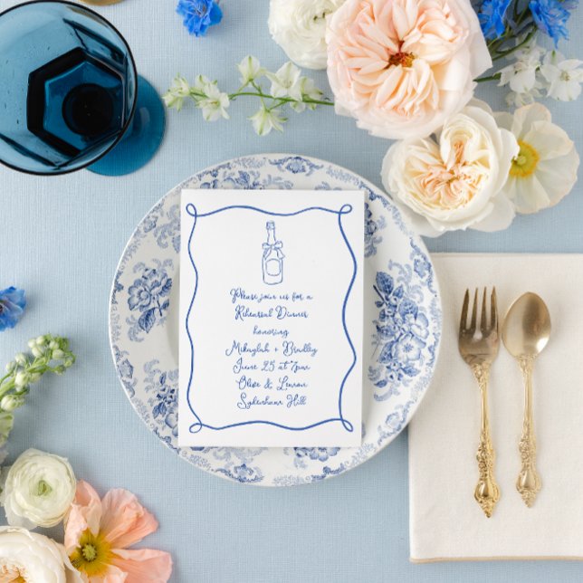 Handgezeichnetes Französisch-blaues Probe Abendess Einladung (Von Creator hochgeladen)