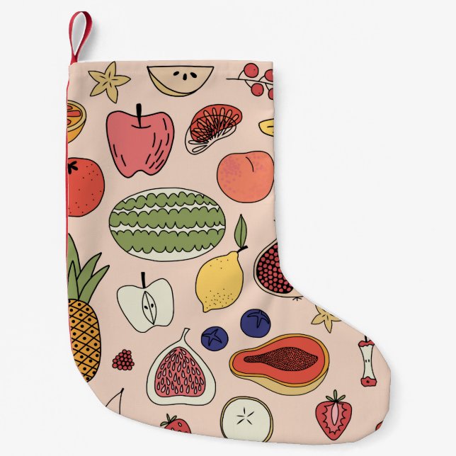 Handgezeichnetes Fruchtmuster Kleiner Weihnachtsstrumpf (Vorderseite)