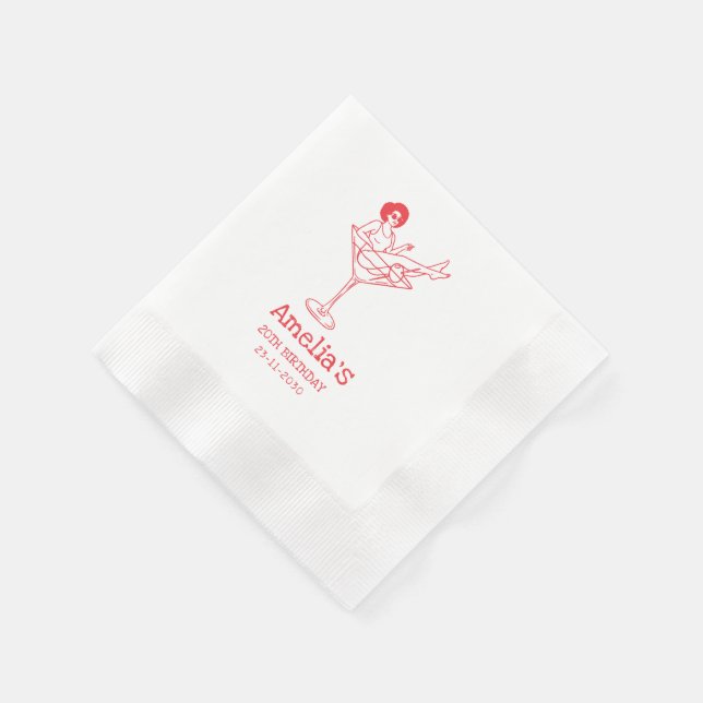 Handgezeichnetes funky Cocktail Mädchen Geburtstag Serviette (Ecke)