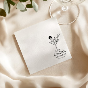 Handgezeichnetes funky Cocktail Mädchen Geburtstag Serviette
